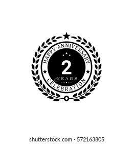 Black wreath anniversary. Happy anniversary 2 years celebration. Vector illustration on white background.