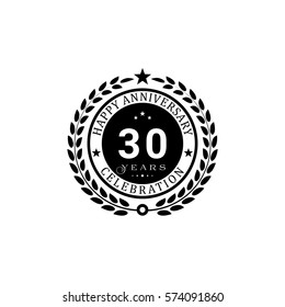 Black wreath anniversary. Happy anniversary 30 years celebration. Vector illustration on white background. 