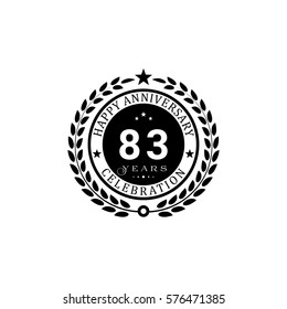 Black wreath anniversary. Happy anniversary 83 years celebration. Vector illustration on white background.
