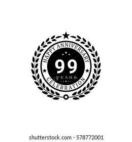 Black wreath anniversary. Happy anniversary 99 years celebration. Vector illustration on white background.
