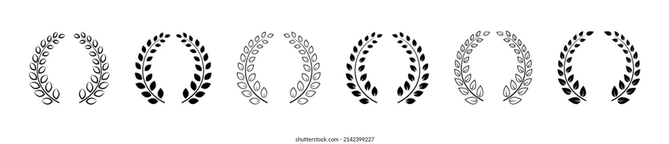 Black wreath icon set. Set black silhouette circular laurel foliate. Laurel wreath collection. Vector graphic EPS 10