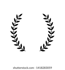 Black wreath silhouette for award decoration or victory emblem. Two separate branches of laurel with ornate leaves, champion trophy frame -isolated vector illustration on white background