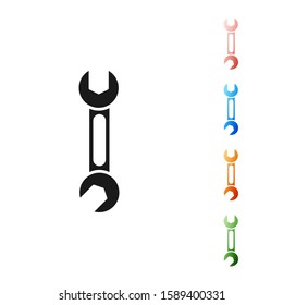 Black Wrench icon isolated on white background. Spanner icon. Set icons colorful. Vector Illustration