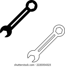 Black Wrench icon on white background. Wrench outline. Wrench tool sign. spanner outline and filled symbol. flat style.