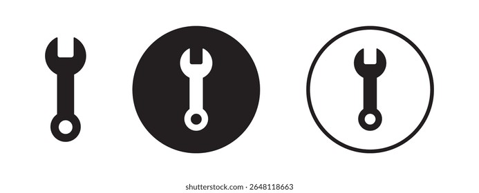 Black wrench icon set on white background
