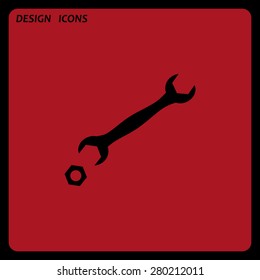 black wrench. icon. vector design. Flat design style 