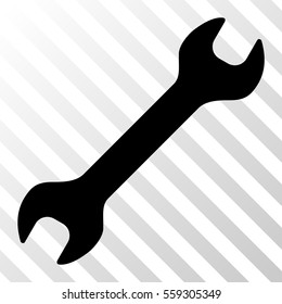 Black Wrench interface toolbar pictogram. Vector pictogram style is a flat symbol on diagonally hatched transparent background.