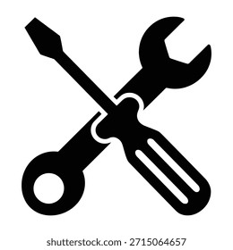 Black wrench and screwdriver icon tool repair