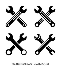 Black wrench silhouettes designed for industrial, repair and construction themed projects.