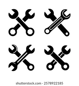 Black wrench silhouettes designed for industrial, repair and construction themed projects.