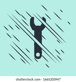 Black Wrench spanner icon isolated on green background. Glitch style. Vector Illustration