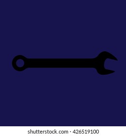 Black wrench tool icon vector illustration. Blue background