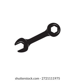 Schwarzer Schraubenschlüssel mit offenen und sechseckigen Enden auf weißem Metall Hardware-Ausrüstung