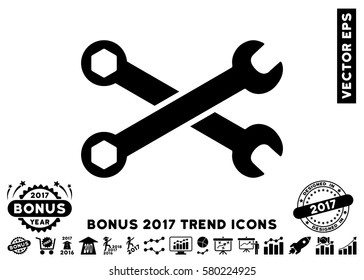 Black Wrenches icon with bonus 2017 year trend icon set. Vector illustration style is flat iconic symbols, white background.