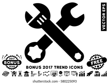 Black Wrenches icon with bonus 2017 trend icon set. Vector illustration style is flat iconic symbols, white background.
