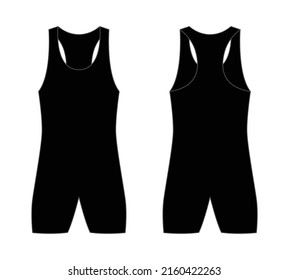 Black Wrestling Singlet Template On White Background.Front And Back View, Vector File.