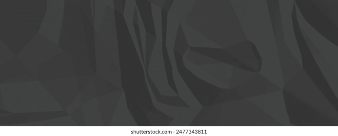 Black wrinkled paper texture. Black canvas paper background texture. Black clean crumpled paper background. Horizontal crumpled empty paper template for posters and banners. Vector illustration