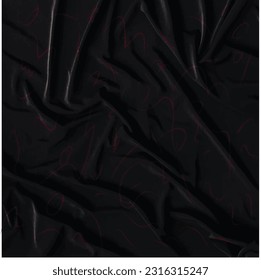 Black wrinkled silk cloth with red lines desin on it