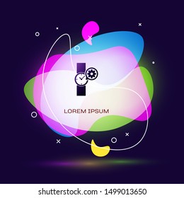 Black Wrist watch and gear icon isolated on dark blue background. Adjusting app, service concept, setting options, maintenance, repair, fixing. Abstract banner with liquid shapes. Vector Illustration