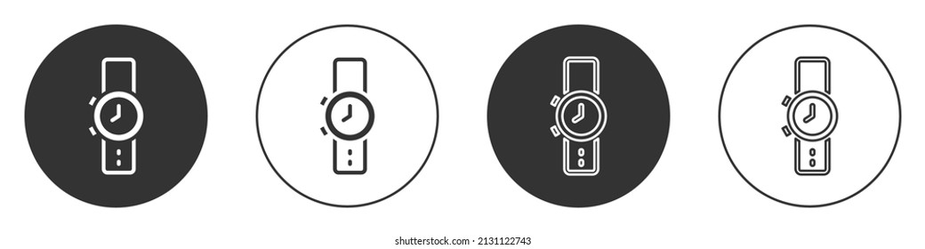 Black Wrist watch icon isolated on white background. Wristwatch icon. Circle button. Vector