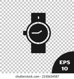 Black Wrist watch icon isolated on transparent background. Wristwatch icon.  Vector