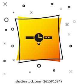 Black Wrist watch icon isolated on white background. Wristwatch icon. Yellow square button. Vector