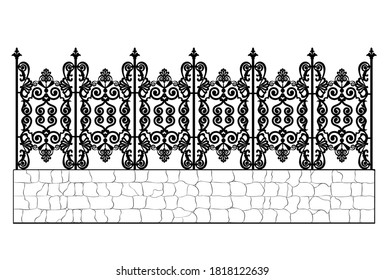 black wrought iron fence isolated on white background