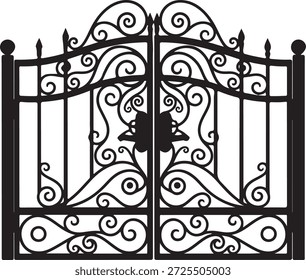 Puerta de hierro forjado negro con scrollwork y remates puerta decorativa negra