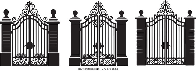 Black wrought iron gates with pillars and decorative tops black gate decorative gate 1 iron fence