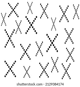 Black X cross geometric pattern various sizes on white background.