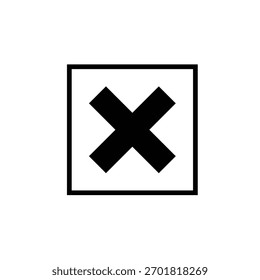 Icono de cruz x negro en diseño plano de Vector de caja cuadrada sobre fondo blanco. Sencillo diseño minimalista de símbolos.