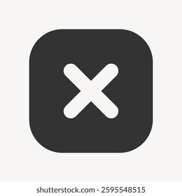 A black 'X' icon on a gray background, symbolizing close or cancel. The 'X' is bold and centered, perfect for UI design or app interfaces. User interface icon vector.