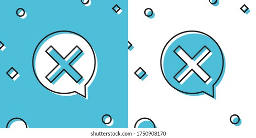 Marca X negra, icono de cruz en círculo aislado en fondo azul y blanco. Marque el icono de la marca de cruce. Formas dinámicas aleatorias. Ilustración vectorial