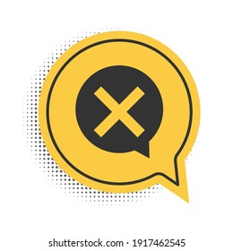Black X Mark, Cross in circle icon isolated on white background. Check cross mark icon. Yellow speech bubble symbol. Vector.