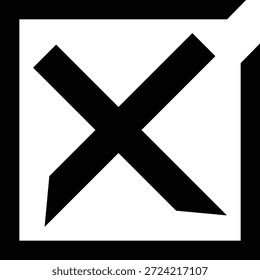 Símbolo negro de la marca de X en el fondo cuadrado blanco