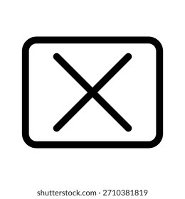 Símbolo de Marca X Preta em Quadrado. Sinal Errado Minimalista, Ícone De Erro.