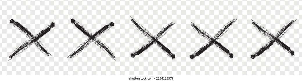 Black X sign doodle of hand draw style. Graffiti mark,typography paint brush. Check mark. Isolated vector illustration