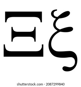 Black xi symbol icon with name. greek alphabet letter
