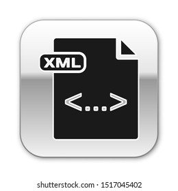 Black XML file document. Download xml button icon isolated on white background. XML file symbol. Silver square button. Vector Illustration
