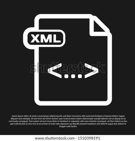 Black XML file document. Download xml button icon isolated on black background. XML file symbol.  Vector Illustration