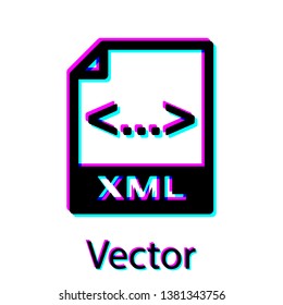 Black XML file document icon. Download xml button icon isolated on white background. XML file symbol. Vector Illustration