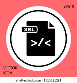 Black XSL file document. Download xsl button icon isolated on red background. Excel file symbol. White circle button. Vector Illustration