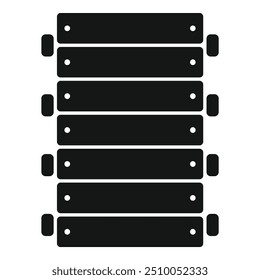 Black xylophone with mallets lying on a side icon in simple style isolated on white background