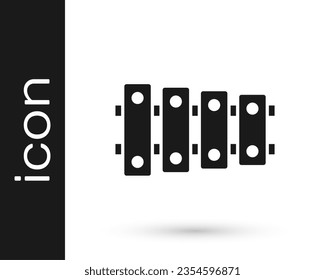 Black Xylophone - musical instrument with thirteen wooden bars and two percussion mallets icon isolated on white background.  Vector