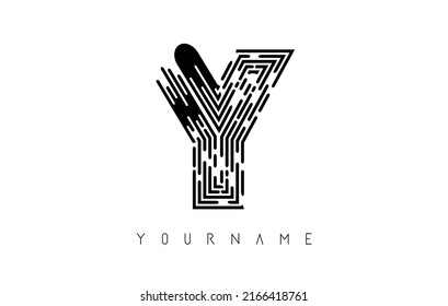 Black Y letter logo concept. Creative Minimal Monochrome Monogram emblem design template with lines and finger print pattern. 