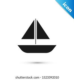 Black Yacht sailboat or sailing ship icon isolated on white background. Sail boat marine cruise travel.  Vector Illustration