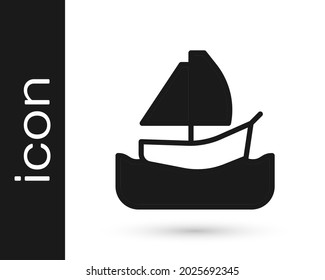 Black Yacht sailboat or sailing ship icon isolated on white background. Sail boat marine cruise travel.  Vector