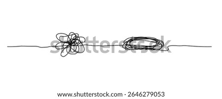 Black yarn tangled in a mess, anxiety and depression concept, editable stroke.