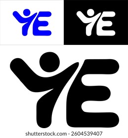 A black "YE" logo on a white background, with a stylized human figure integrated into the "Y".
