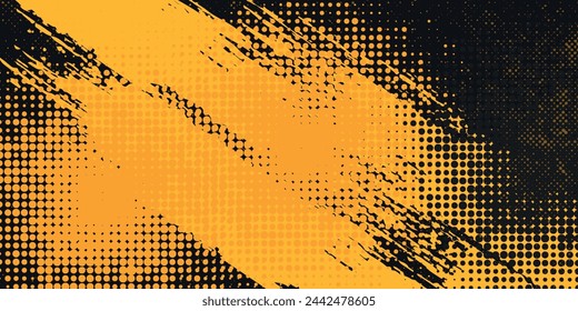 Fondo abstracto negro y amarillo con pincelada y estilo de semitono. grunge abstracto